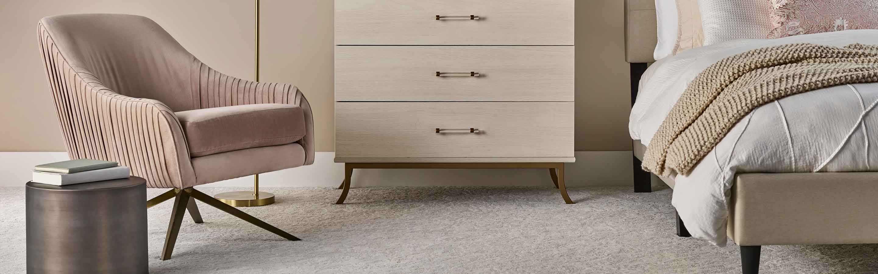 Warm white neutral tone soft carpet in bedroom